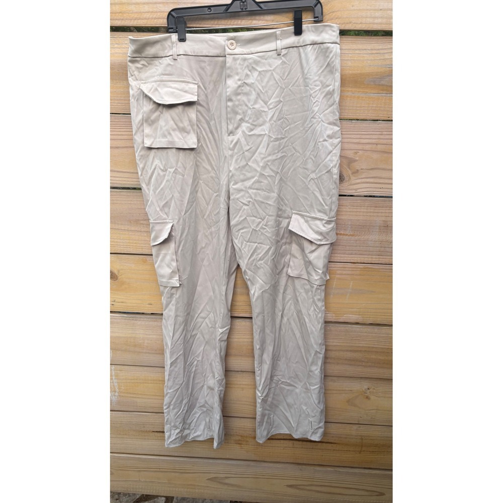 PrettyLittleThing Womens Plus Size 16 Stone Beige Cargo Utility Pants Straight